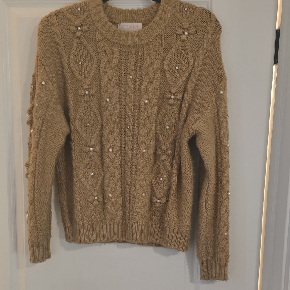 Francesca's Collections Pearl-Embellished Sweater - Tan